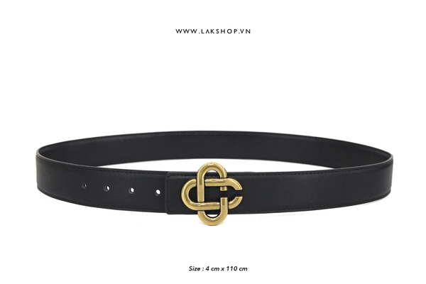 C@s@bl@nc@ Monogram Buckle Black Leather Belt (4cm)