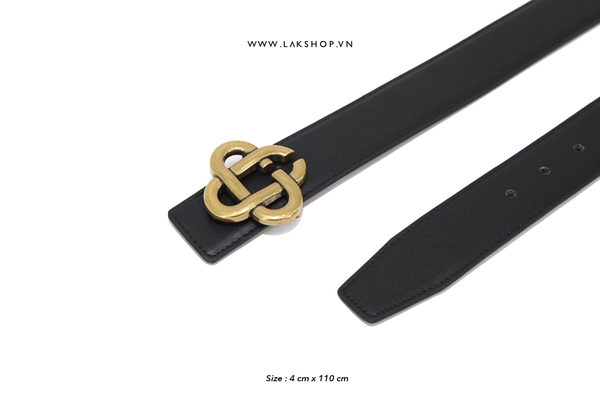 C@s@bl@nc@ Monogram Buckle Black Leather Belt (4cm)