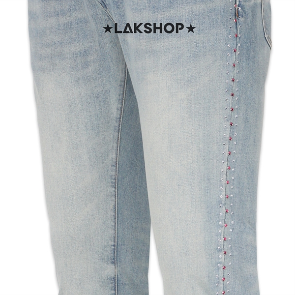Quần Blue Jean Crystal Trim Worn Flare