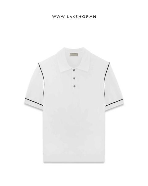 White with Trim Knit Polo Shirt