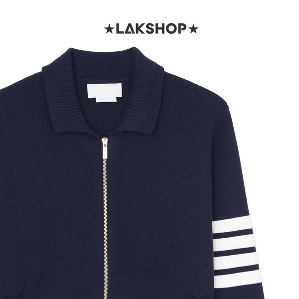 Áo Navy 4-Bar Stripe Long Sleeved Zipped Jacket