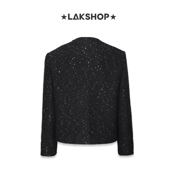 Áo Bling Sequin Double Buckle Tweed Jacket