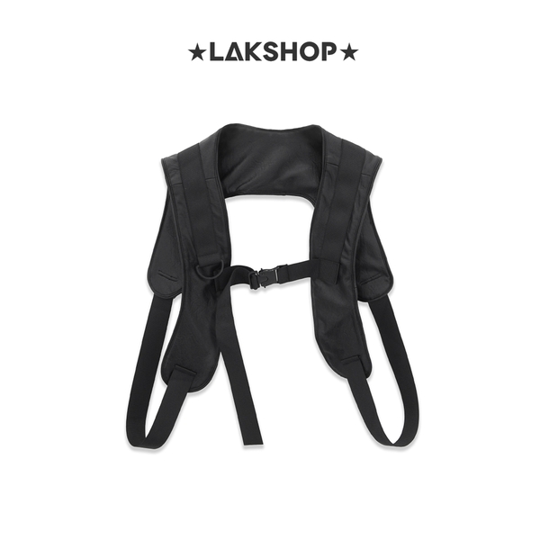 Áo Black Buckle Detail Leather Waistcoat
