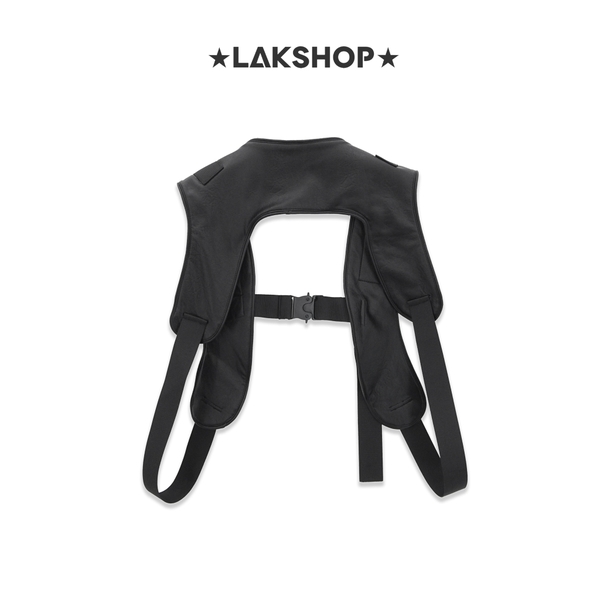 Áo Black Buckle Detail Leather Waistcoat