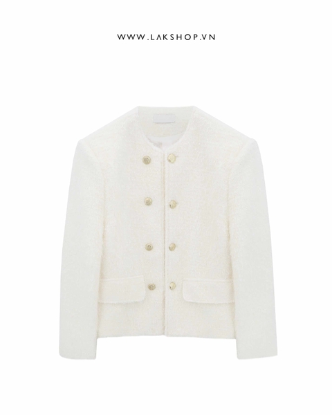 Áo White Tassels Tweed Double Breasted Jacket cs2