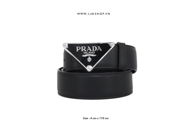 Pr@d@ Buckle Black Leather Belt (4cm)