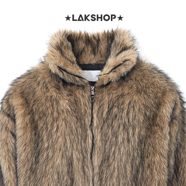 Áo Brown Faux Fur Zipped Jacket