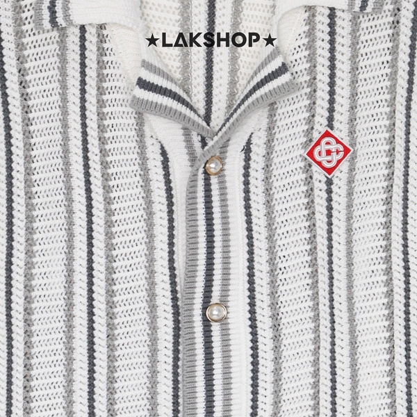 Áo Casa Crochet Textured Shirt Grey And White