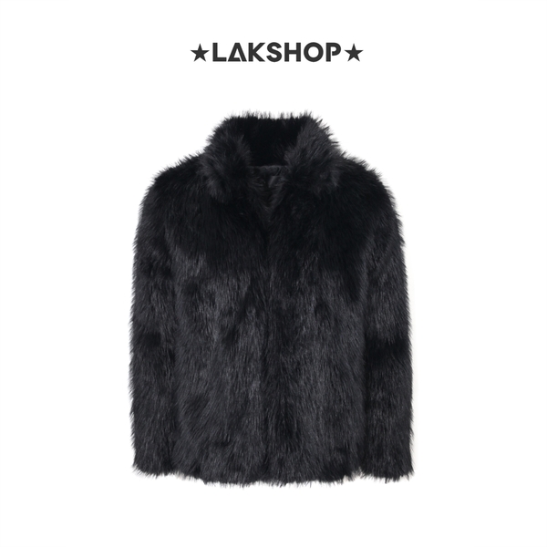 Áo Black Faux Fur Short Jacket