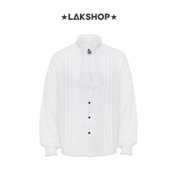 Áo Wing Collar with Pleated Royal White Shirt