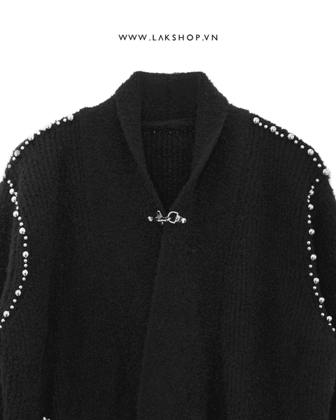 Áo Black with Pearl Clasp Cardigan Sweater cx1
