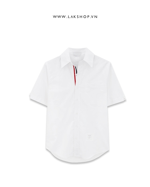 T.B White Cotton Oxford Grosgrain Placket  Short Sleeve Shirt