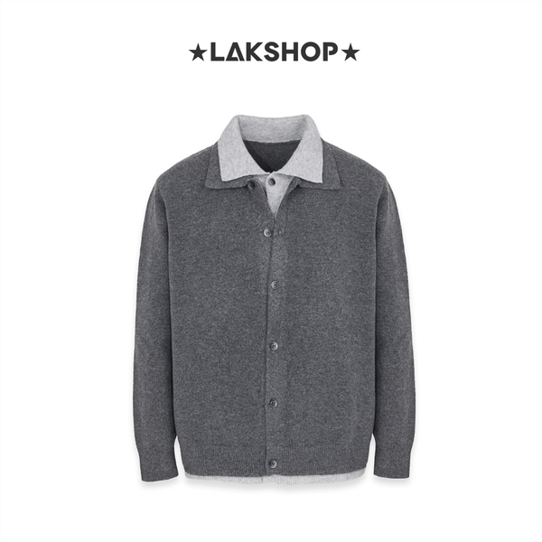 Áo Grey Double-layer Polo cardigan