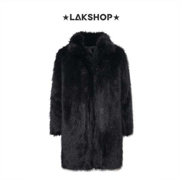 Áo Black Faux Fur Long Jacket