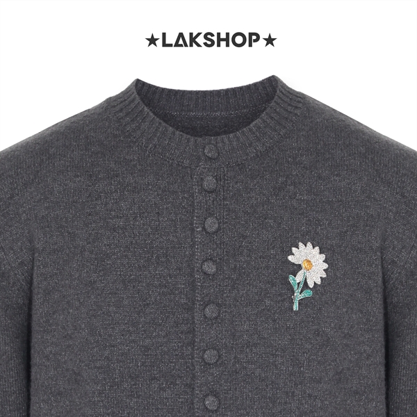 Áo Grey Crew Neck Button Cardigan Sweater