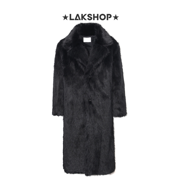 Áo Black Faux Fur Long Coat Jacket