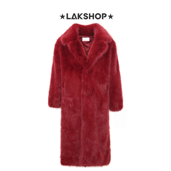 Áo Red Faux Fur Long Coat Jacket