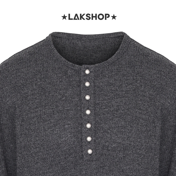 Áo Dark Grey Henley Collar Sweatshirt