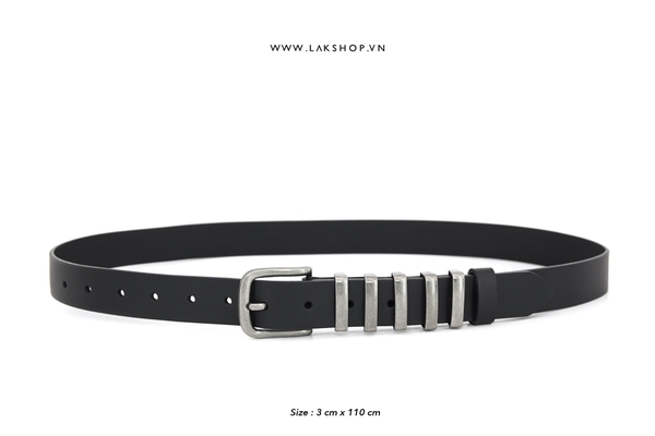 Thắt lưng 5 sọc Black Leather Belt (3cm)