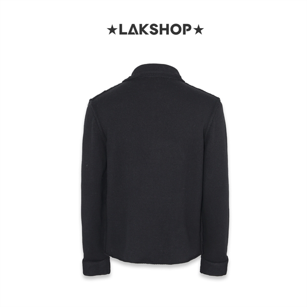 Áo Black Zip-up Double- Breasted Military Knit Shirt