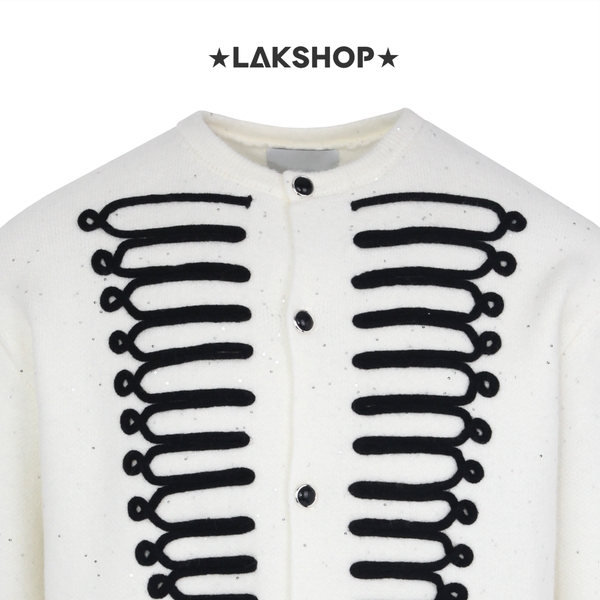 Áo White Bling Napoleon Round-neck Sweater Cardigan