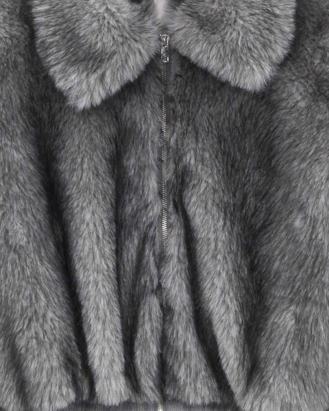 Áo Grey Faux Fur Zipped Jacket cx1