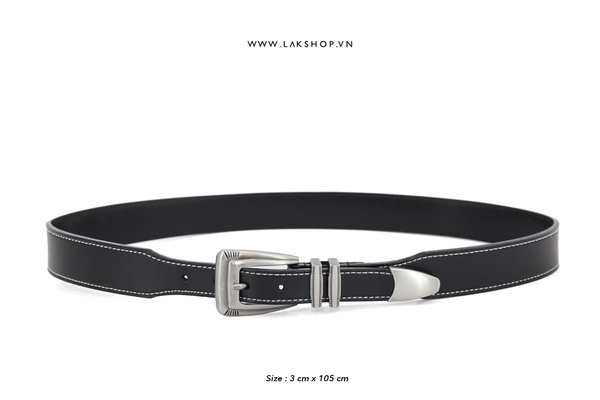 Thắt Lưng 2 Sọc Black Square Buckle Leather Belt(3cm)