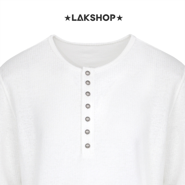 Áo White Henley Collar Sweatshirt