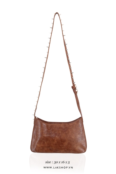 Brown Studded Leather Shoulder Bag