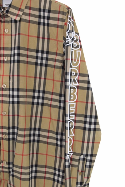 Burb3rry Logo Print Sleeve Check Shirt