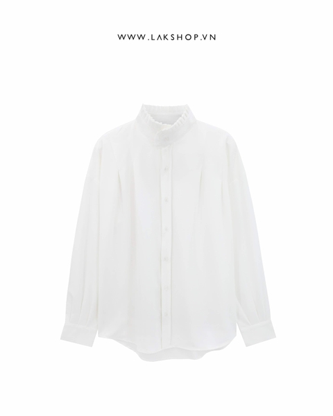 Oversized White High Neck Pleated Shirt