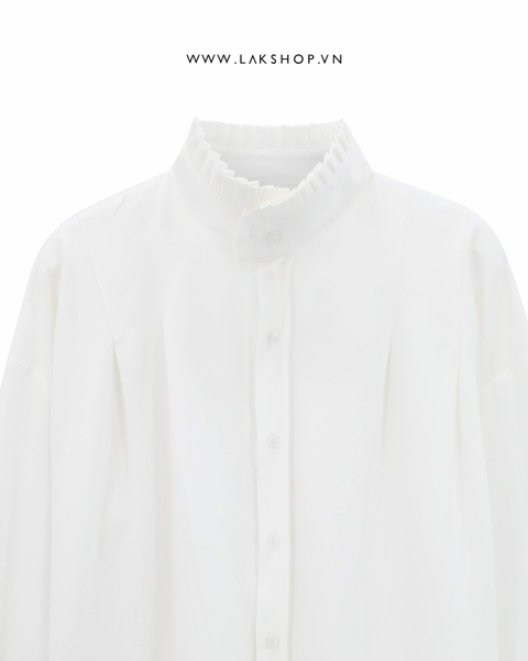 Áo Oversized White High Neck Pleated Shirt