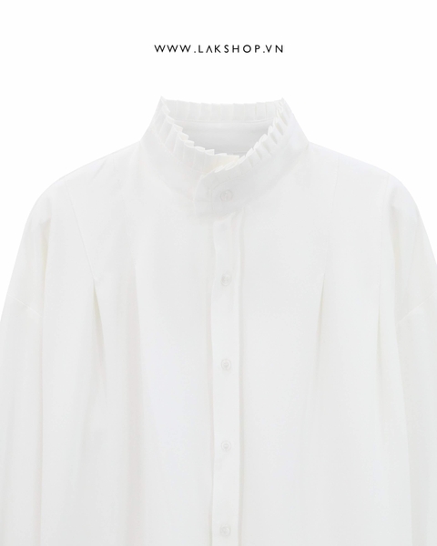 Oversized White High Neck Pleated Shirt