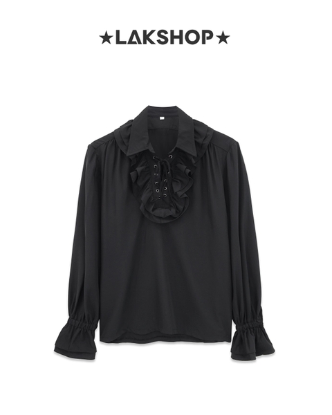 Áo Black Vintage With Puffy Sleeves Shirt