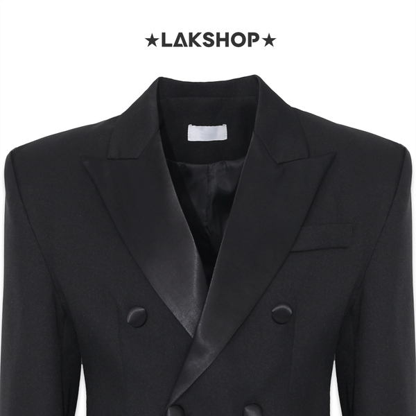 Áo Black Double-Breasted Oversized Blazer Jacket