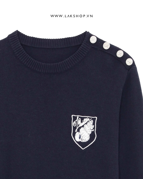 Áo Navy Embroidered with Button Crewneck Sweater cx2