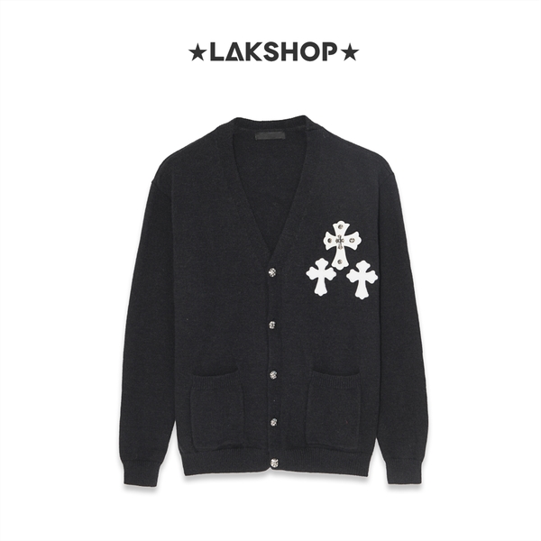 Áo C.H 3 Cross Leather Logo Black Cardigan