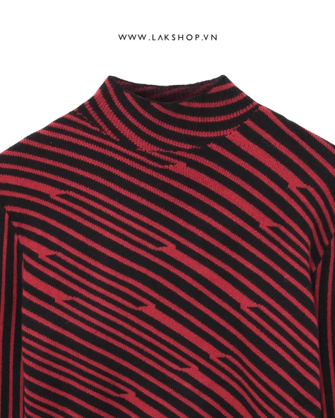 Áo Black/Red Dagonal Stripes High-neck Sweater cx2