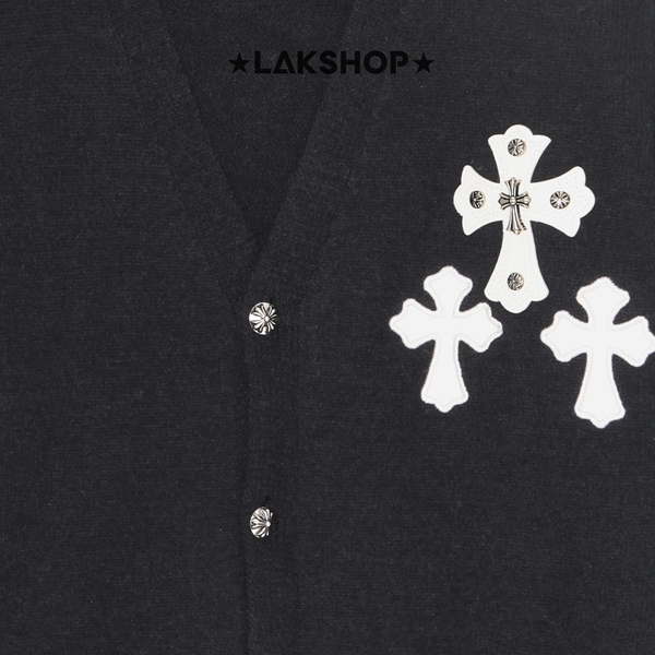 Áo C.H 3 Cross Leather Logo Black Cardigan