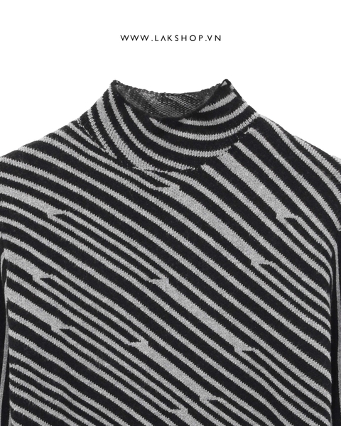 Áo Grey/Black Dagonal Stripes High-neck Sweater cx2