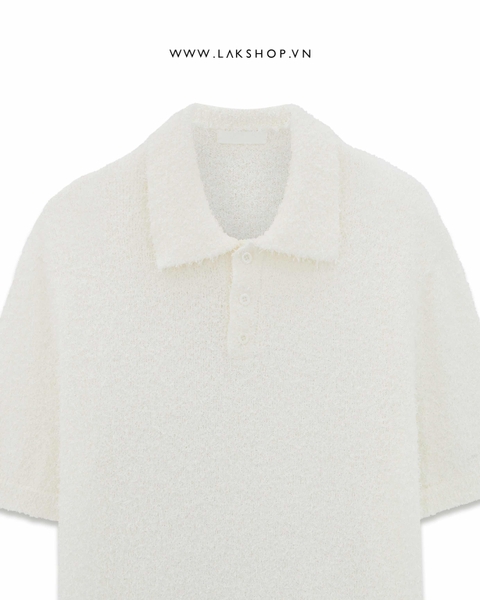 Áo White Knitted Polo Shirt