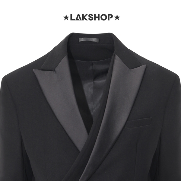 Áo Black Double Collar Blazer