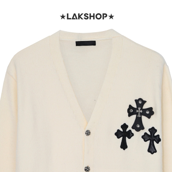 Áo C.H 3 Cross Leather Logo White Cardigan