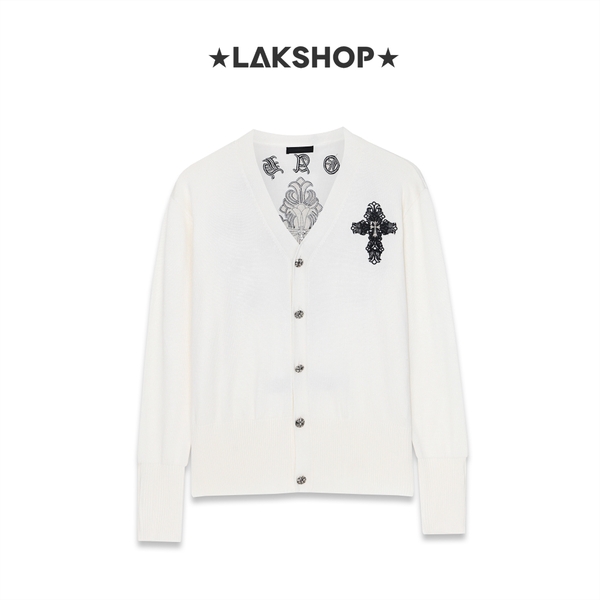 Áo C.H Embroidered Cross Logo White Cardigan