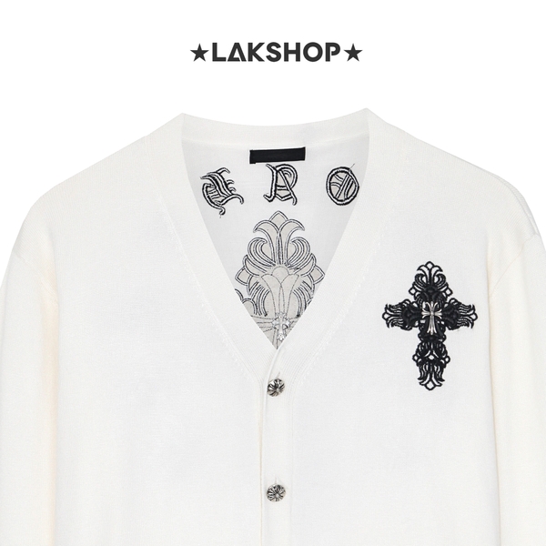 Áo C.H Embroidered Cross Logo White Cardigan