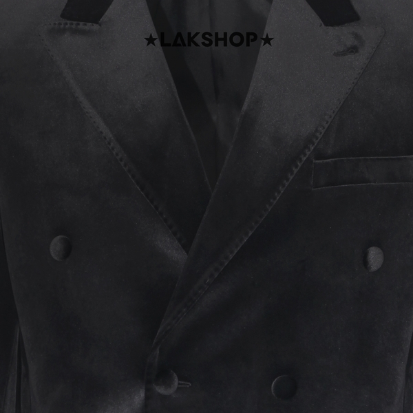 Áo Black Velvet Double-Breasted Button Blazer