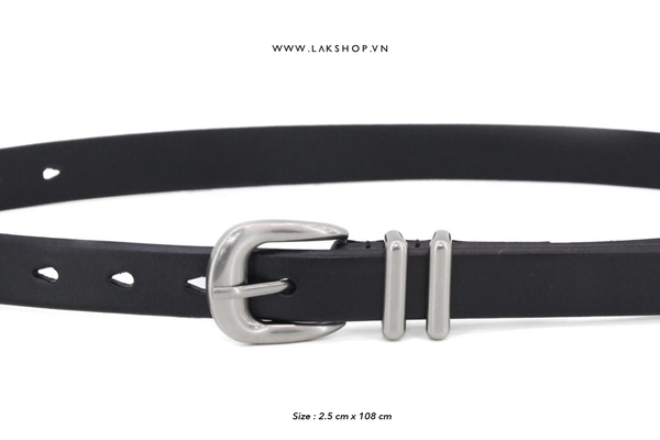 Black Leather Silver-tone Buckle Belt