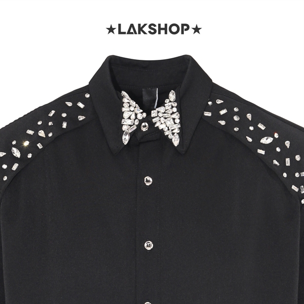 Áo Black with Stone Padded Shoulder Shirt