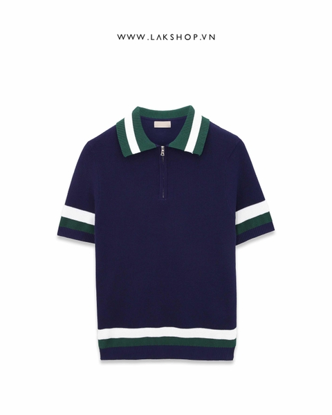 Áo Navy Stripe Neck Knit Polo