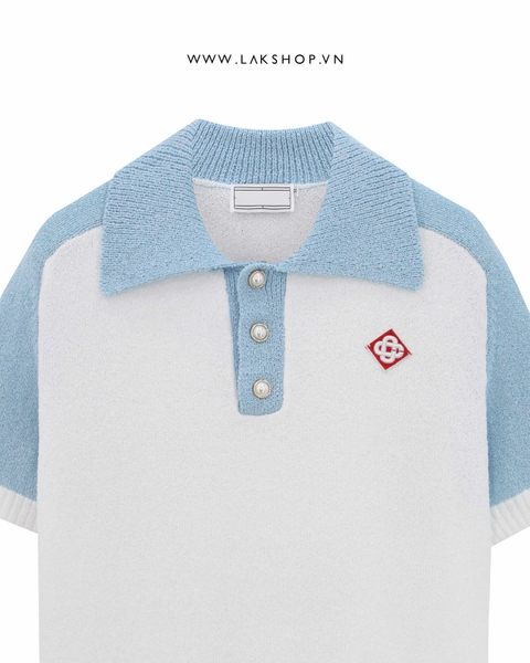 Casa Colour Block Boucle Polo Shirt in Blue